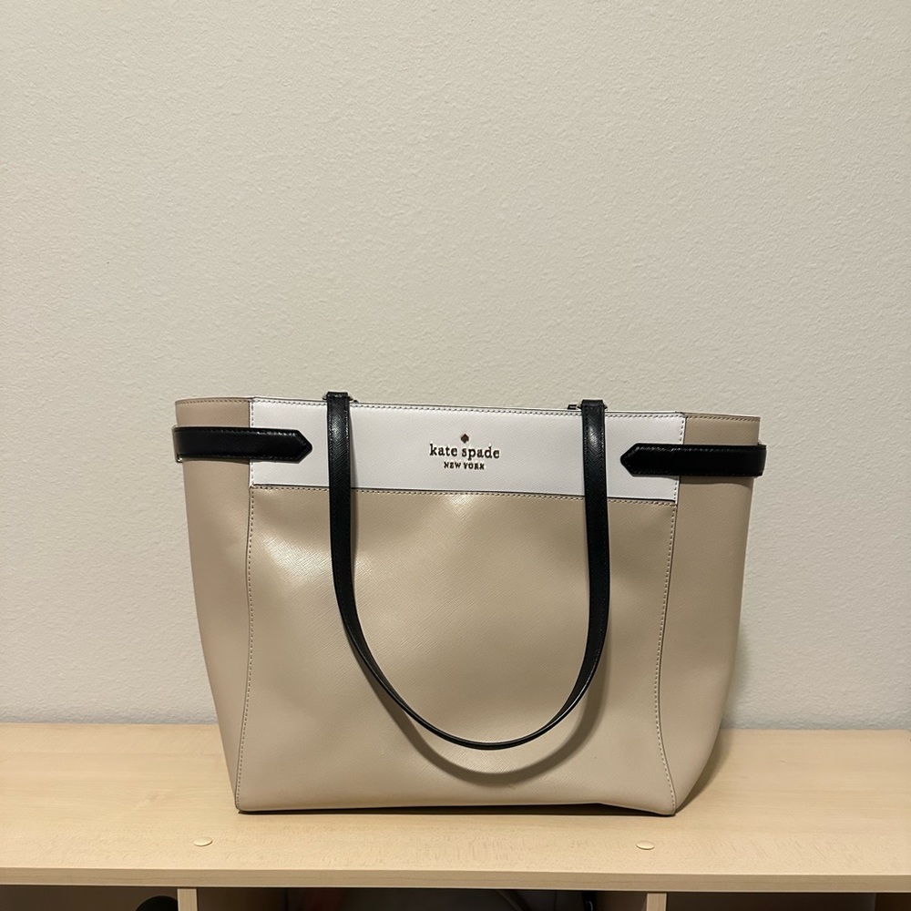 Kate Spade tan and black large laptop tote